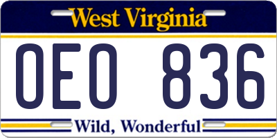 WV license plate OEO836