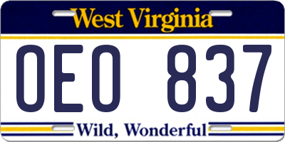 WV license plate OEO837
