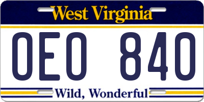 WV license plate OEO840