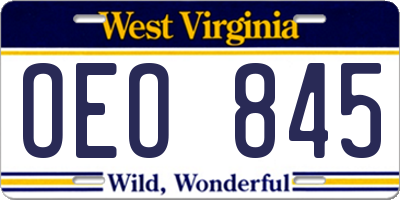 WV license plate OEO845