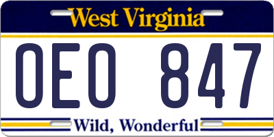 WV license plate OEO847