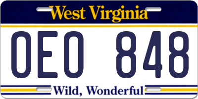 WV license plate OEO848