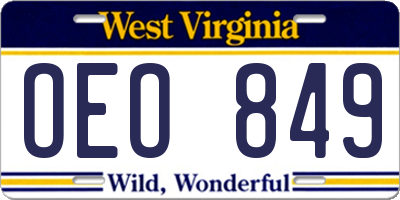 WV license plate OEO849