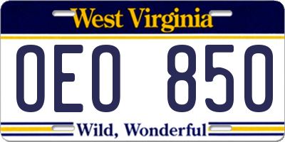 WV license plate OEO850