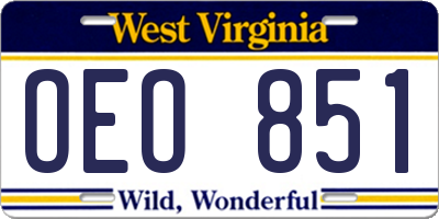 WV license plate OEO851
