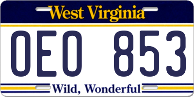 WV license plate OEO853