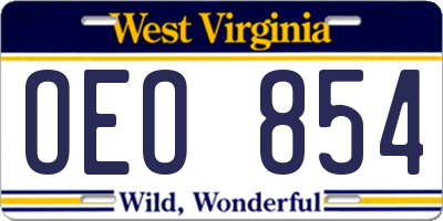 WV license plate OEO854