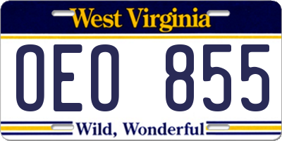 WV license plate OEO855
