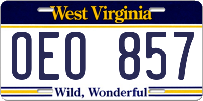 WV license plate OEO857