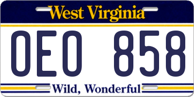 WV license plate OEO858