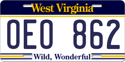 WV license plate OEO862