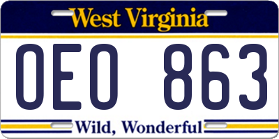 WV license plate OEO863
