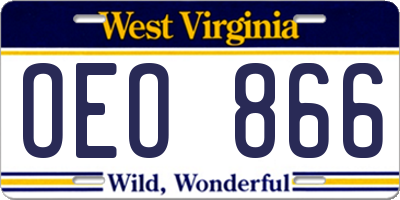 WV license plate OEO866