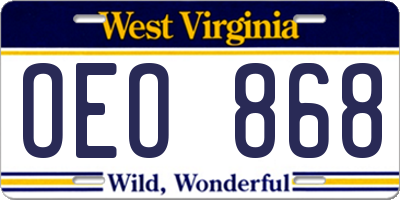 WV license plate OEO868