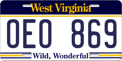 WV license plate OEO869