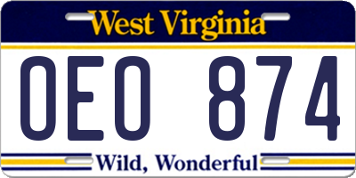 WV license plate OEO874
