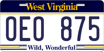 WV license plate OEO875