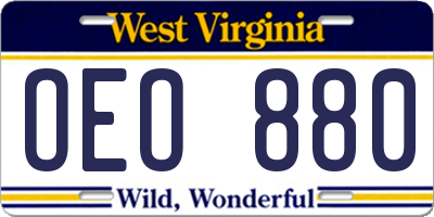 WV license plate OEO880