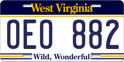 WV license plate OEO882