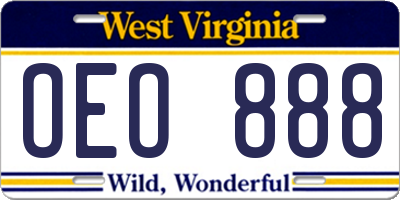WV license plate OEO888