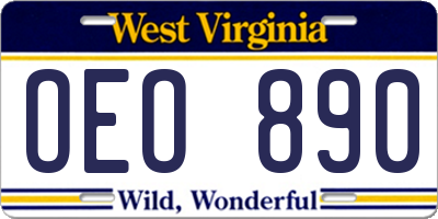 WV license plate OEO890