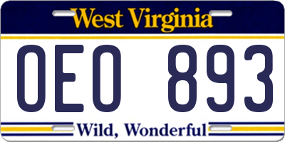 WV license plate OEO893