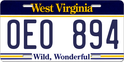 WV license plate OEO894