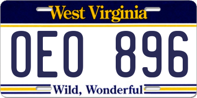 WV license plate OEO896