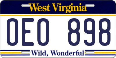WV license plate OEO898