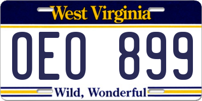 WV license plate OEO899