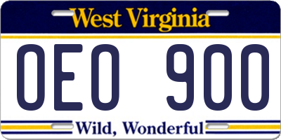 WV license plate OEO900