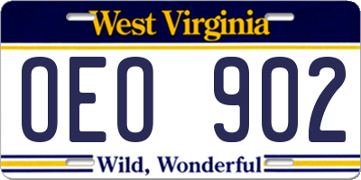 WV license plate OEO902