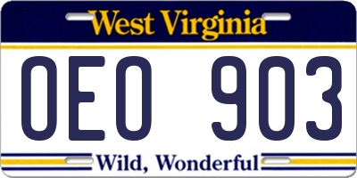 WV license plate OEO903
