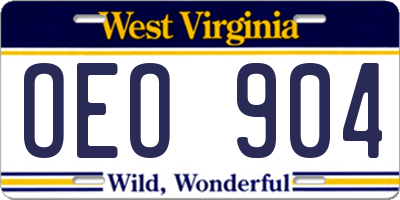 WV license plate OEO904