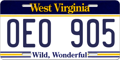 WV license plate OEO905