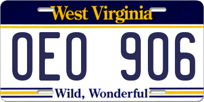 WV license plate OEO906