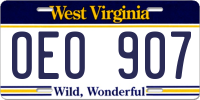 WV license plate OEO907