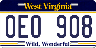 WV license plate OEO908