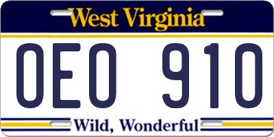 WV license plate OEO910