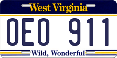 WV license plate OEO911