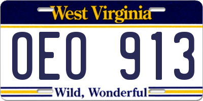 WV license plate OEO913