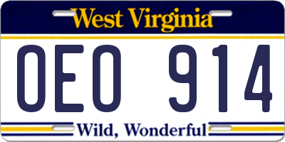 WV license plate OEO914