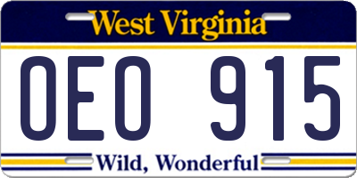 WV license plate OEO915