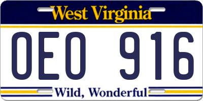 WV license plate OEO916