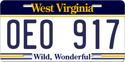 WV license plate OEO917