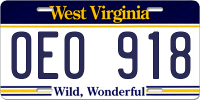 WV license plate OEO918