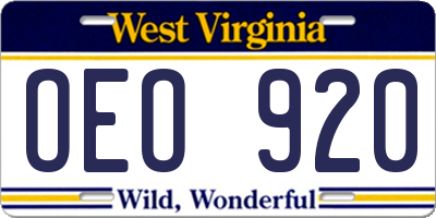 WV license plate OEO920