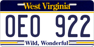WV license plate OEO922