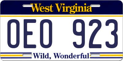 WV license plate OEO923
