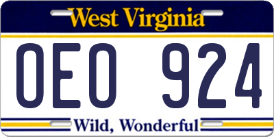 WV license plate OEO924